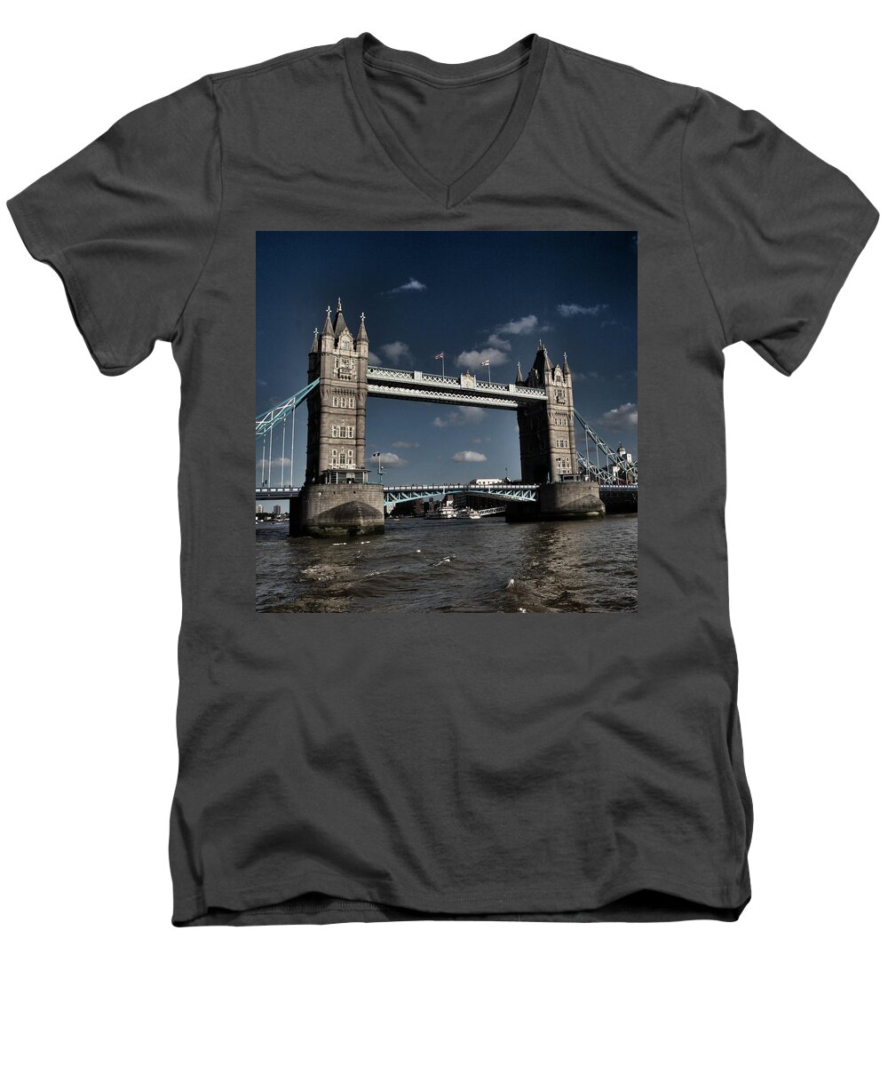 London Men's V-Neck T-Shirt featuring the photograph London Bridge by Joshua Miranda