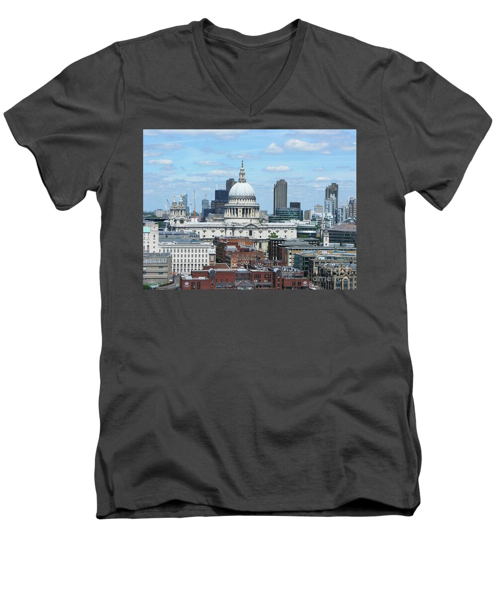 St Paul's Cathedral Men's V-Neck T-Shirt featuring the photograph London skyscrape - St. Paul's by Mini Arora