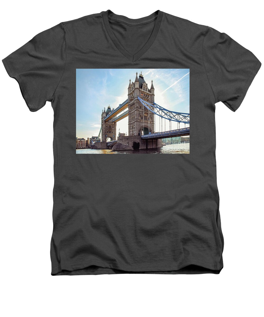 Europe Men's V-Neck T-Shirt featuring the photograph London - The majestic Tower bridge by Hannes Cmarits