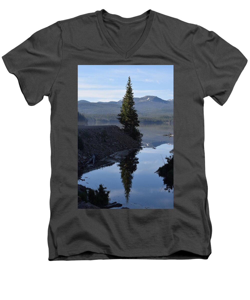 Berg Men's V-Neck T-Shirt featuring the photograph Lone Pine Reflection Chambers Lake Hwy 14 CO by Margarethe Binkley
