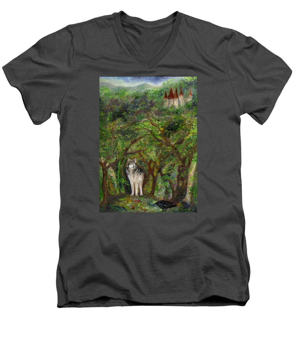 Castle Men's V-Neck T-Shirt featuring the painting Lone Wolf by FT McKinstry