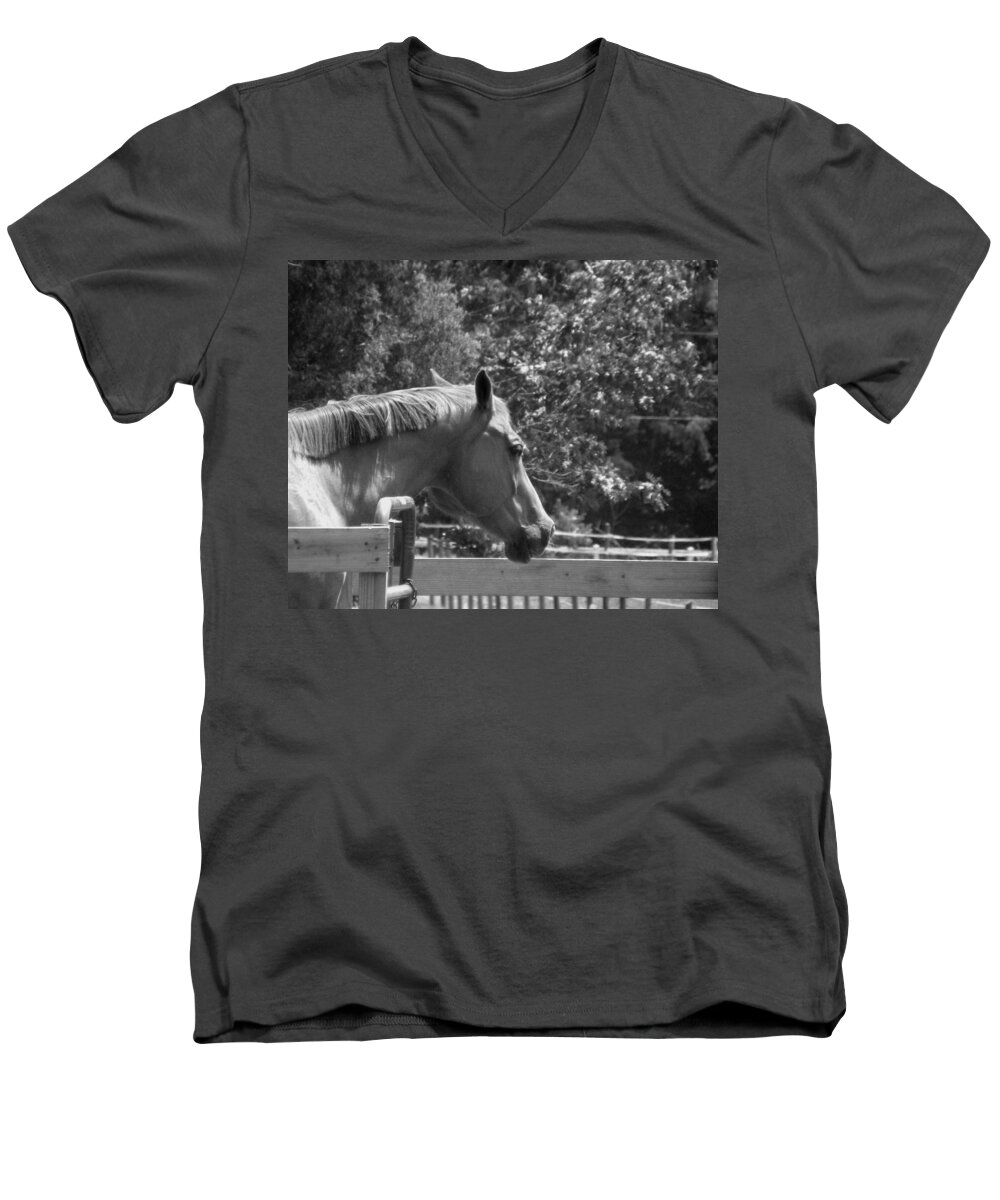 Horse Men's V-Neck T-Shirt featuring the photograph Longing by Sandi OReilly