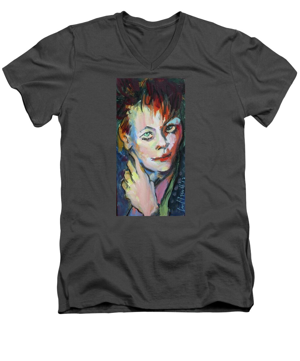 Lori Andersen Men's V-Neck T-Shirt featuring the painting Lori by Les Leffingwell