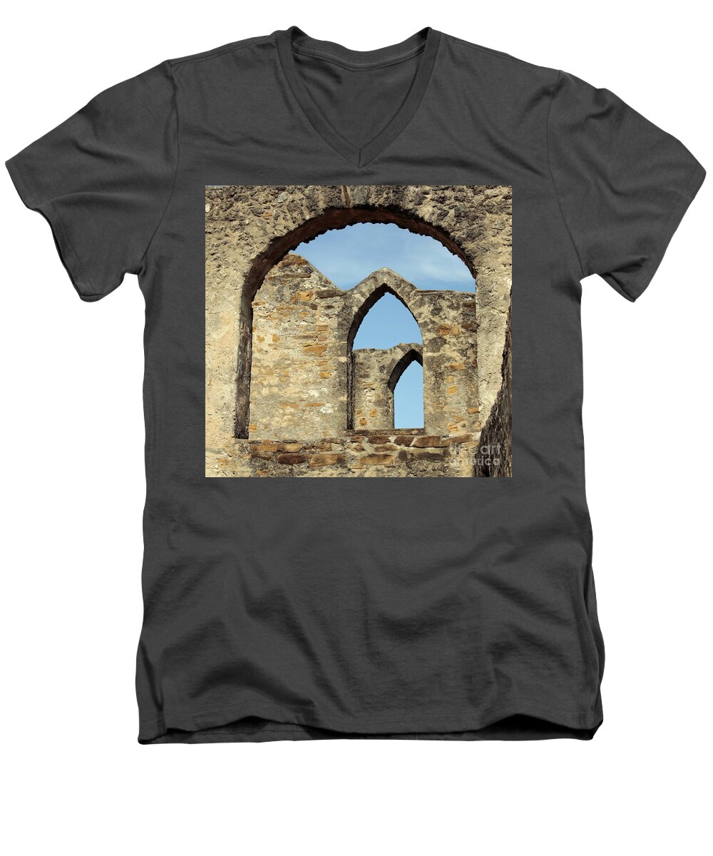 San Antonio Men's V-Neck T-Shirt featuring the photograph Los Arcos De La Mision San Jose by Joe Pratt