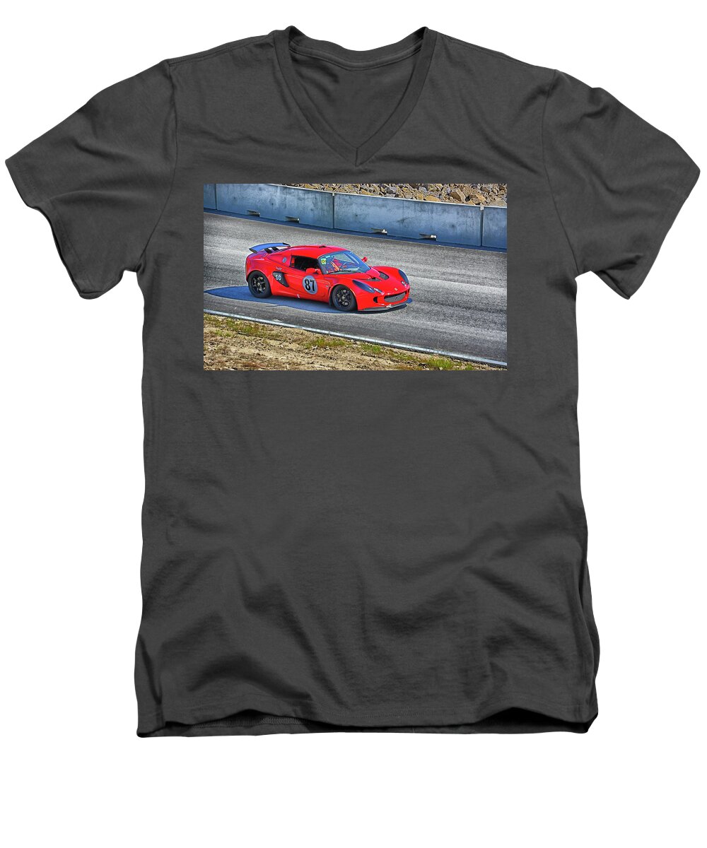 Lotus Men's V-Neck T-Shirt featuring the photograph Lotus 87 Northeast Track Days by Mike Martin