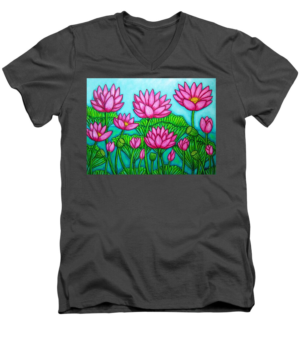 Lotus Men's V-Neck T-Shirt featuring the painting Lotus Bliss II by Lisa Lorenz