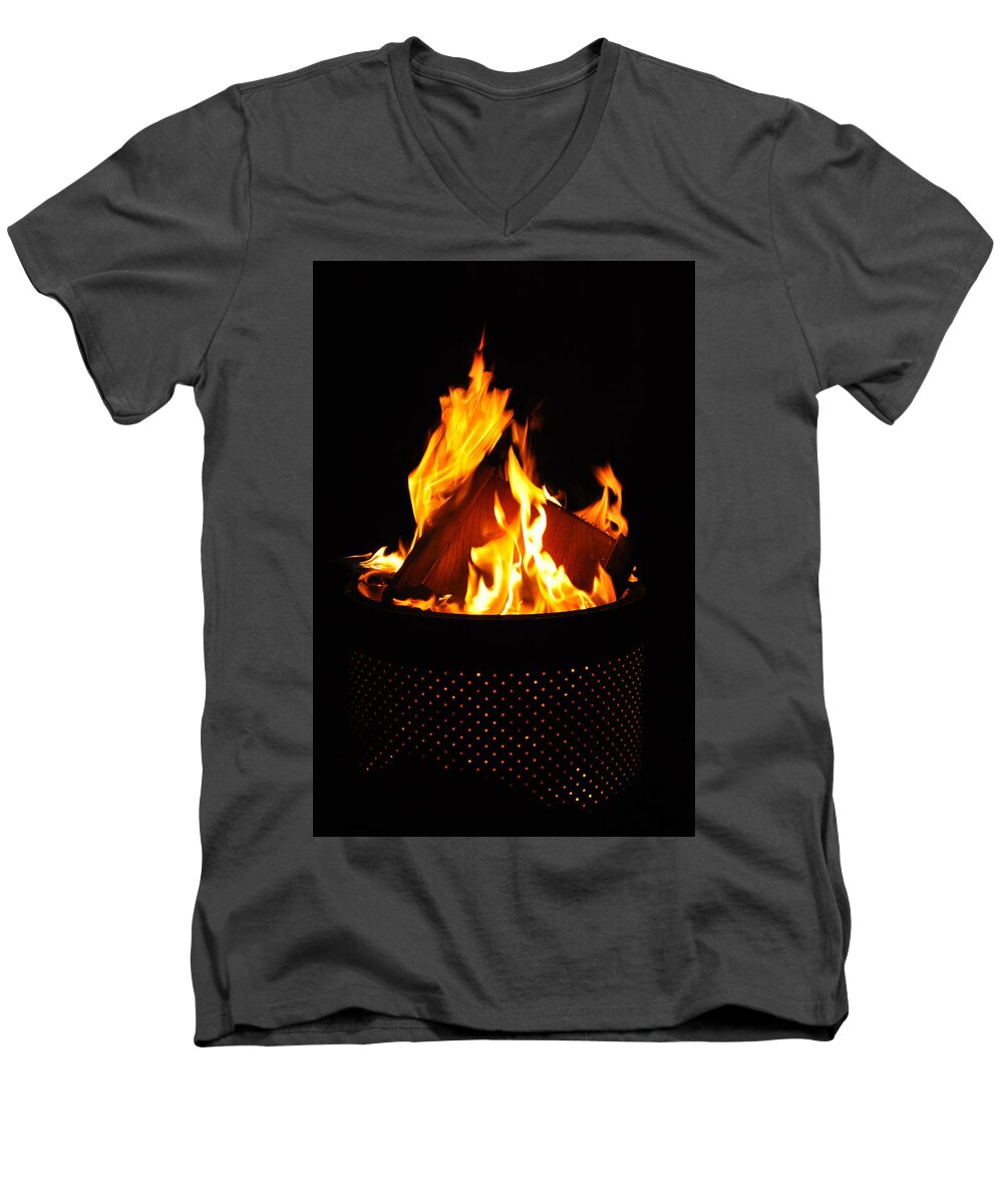Outdoors Men's V-Neck T-Shirt featuring the photograph Love of Fire by Bridgette Gomes