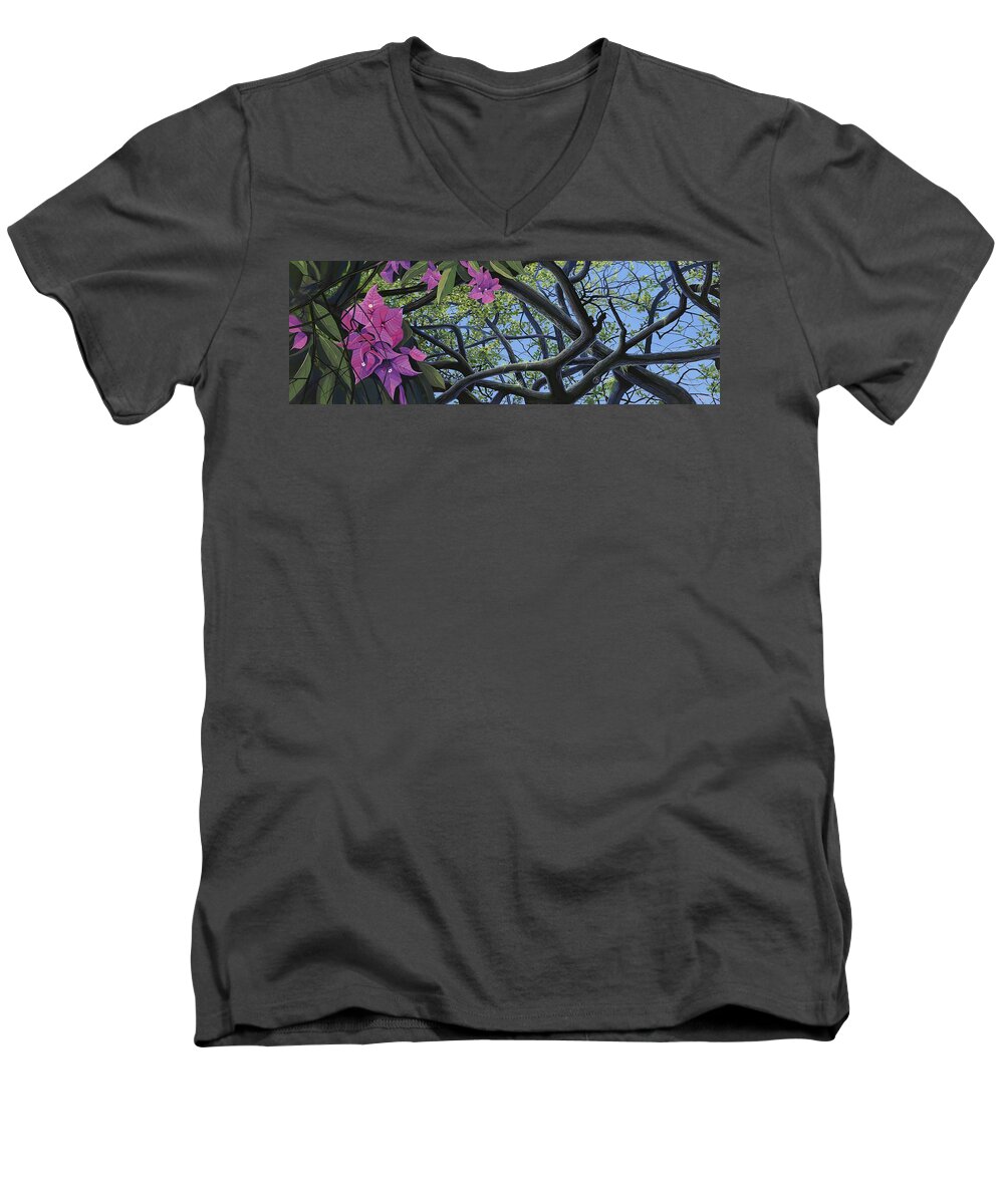 Bougainvillea Men's V-Neck T-Shirt featuring the painting Love Voodoo by Hunter Jay