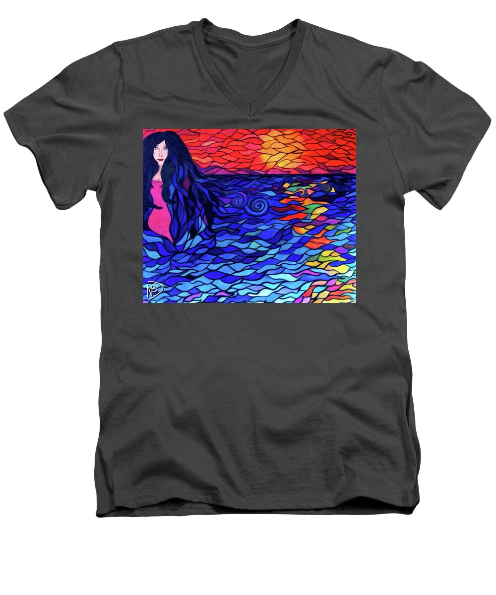 Ocean Men's V-Neck T-Shirt featuring the painting Lovely Lydia by Nicole Dumond-Barry