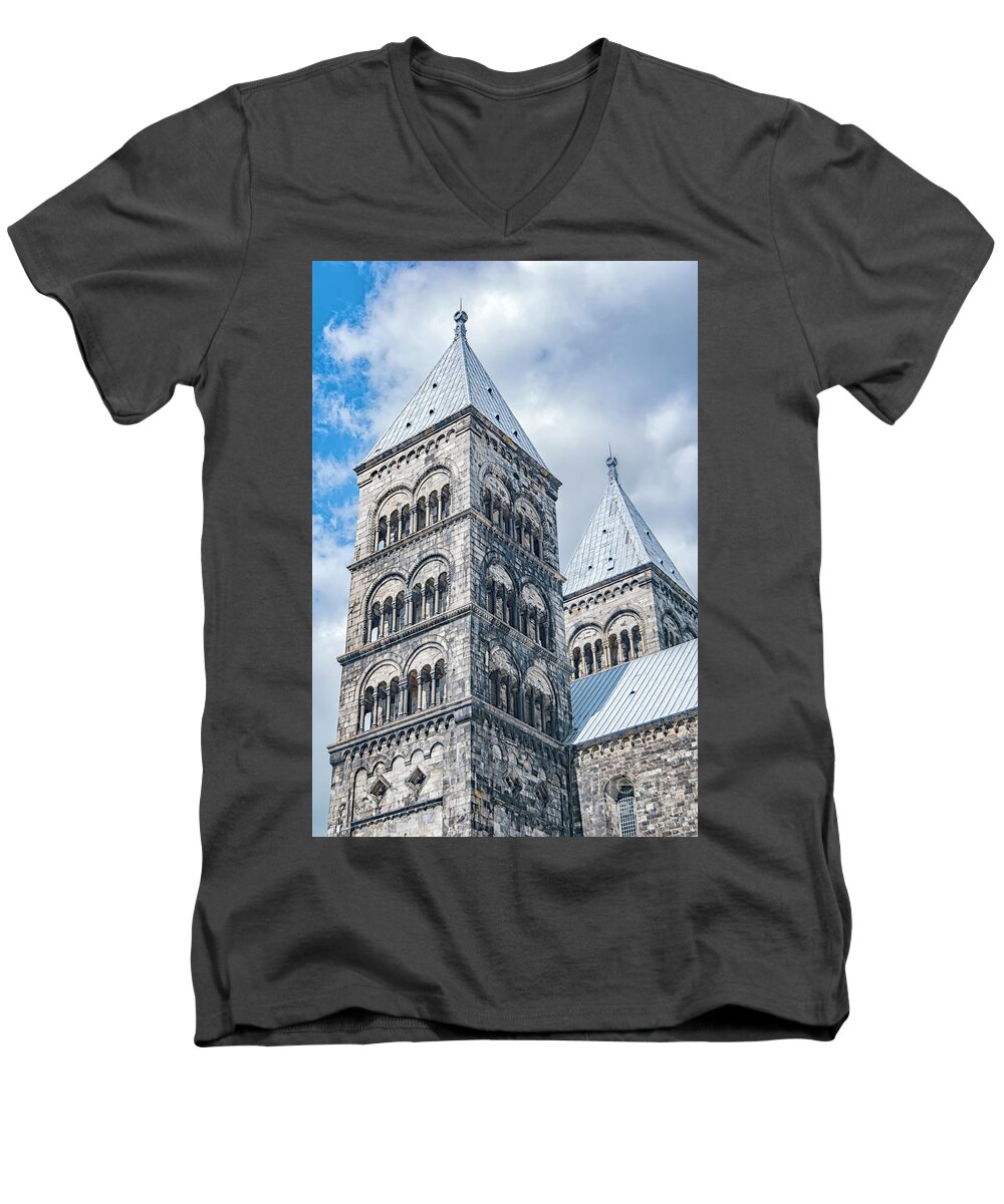 Lund Men's V-Neck T-Shirt featuring the photograph Lund Cathedral in Sweden by Antony McAulay