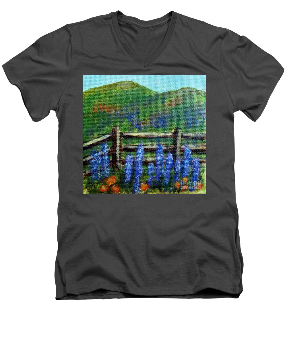 Lupine Men's V-Neck T-Shirt featuring the painting Lupines and Poppies by Laurie Morgan