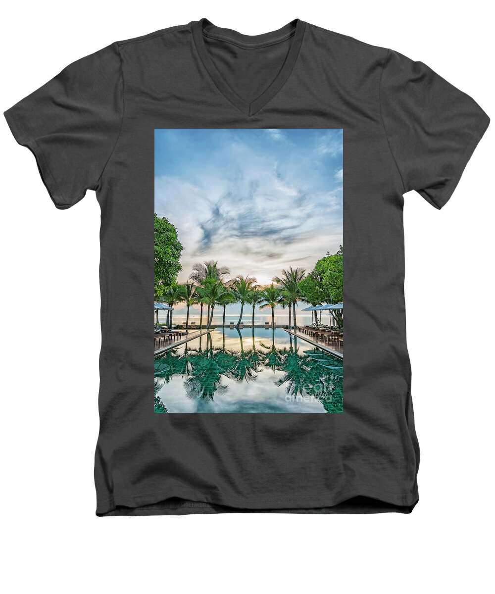 Asia Men's V-Neck T-Shirt featuring the photograph Luxury Pool in Paradise by Antony McAulay