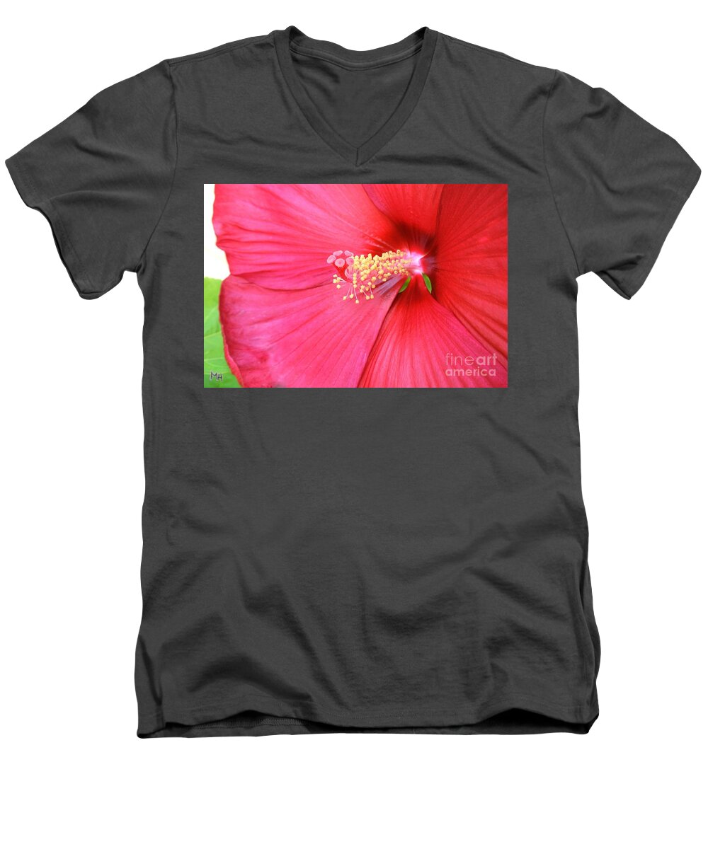 Photo Men's V-Neck T-Shirt featuring the photograph Macro Red Hibiscus by Marsha Heiken