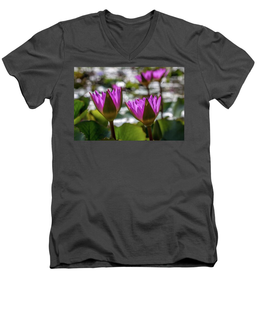 Magenta Men's V-Neck T-Shirt featuring the photograph Magenta Water Lilies by Susie Weaver
