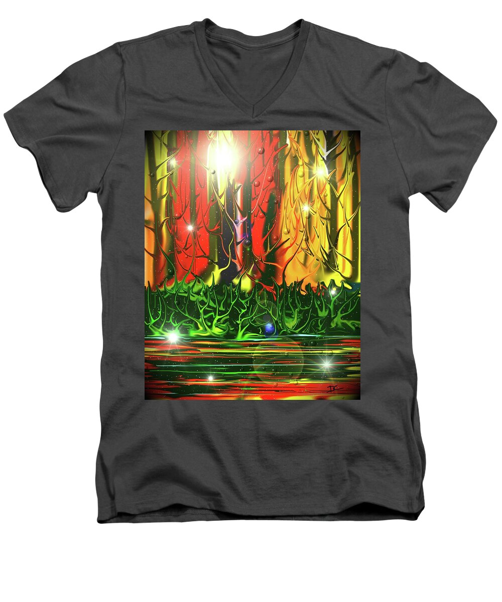 Forest Men's V-Neck T-Shirt featuring the digital art Magic Forest 2 by Darren Cannell