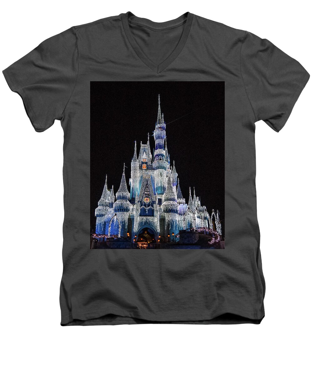 Walt Disney World Men's V-Neck T-Shirt featuring the photograph Magic Kingdom on Ice by Danny Mongosa