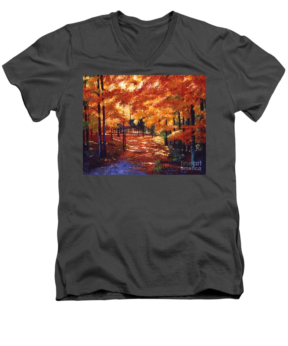 Autumn Men's V-Neck T-Shirt featuring the painting Magical Forest by David Lloyd Glover