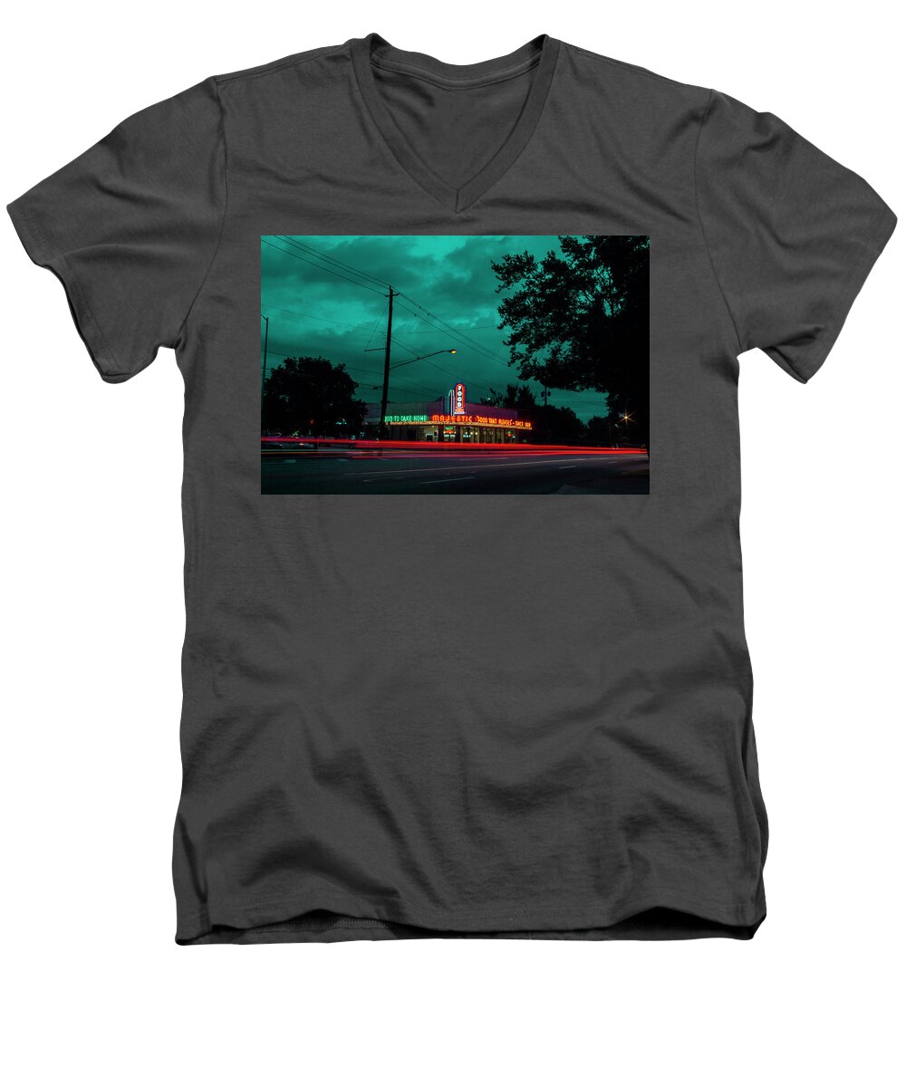Atlanta Men's V-Neck T-Shirt featuring the photograph Majestic Cafe by Kenny Thomas