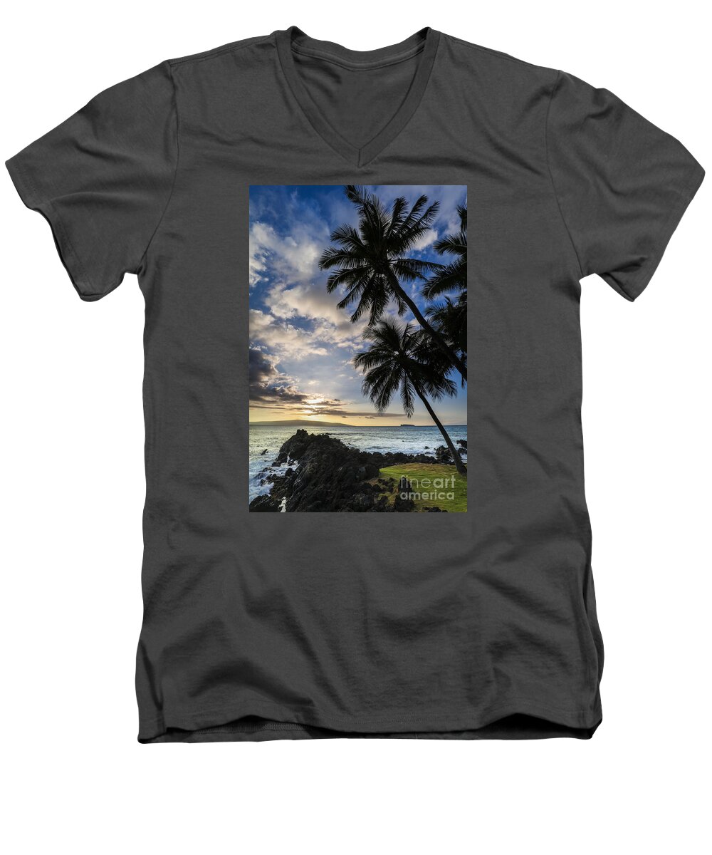Makena Maui Hawaii Sunset Men's V-Neck T-Shirt featuring the photograph Makena Maui Hawaii Sunset by Dustin K Ryan