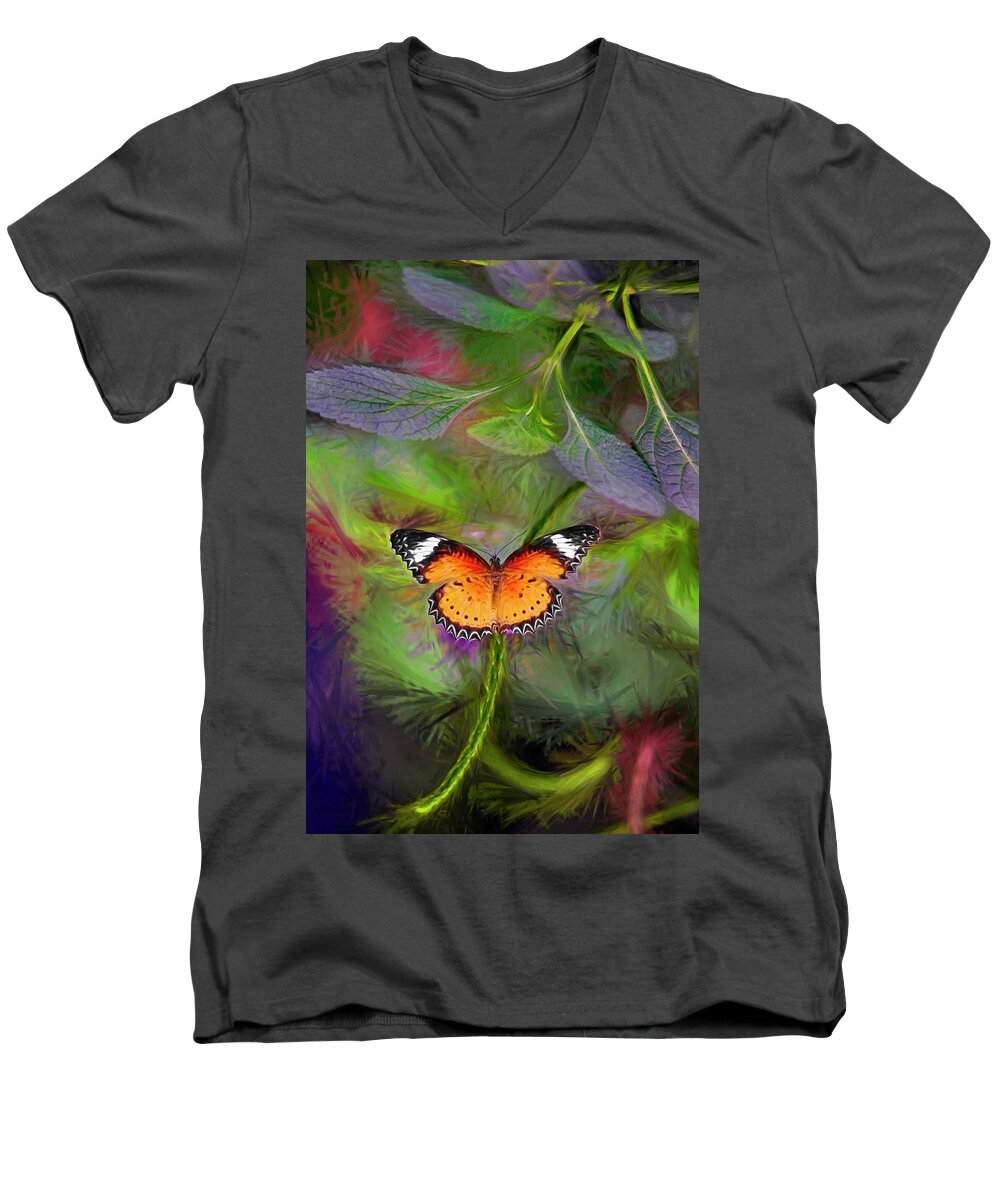 Mixed Media Photo Art. Mixed Media Fine Art Photography. Mixed Media Greeting Cards. Colorado Photography. Landscape Photography. Colorado Fine Art Photography. Men's V-Neck T-Shirt featuring the digital art Malay Lacewing What A Great Place by James Steele