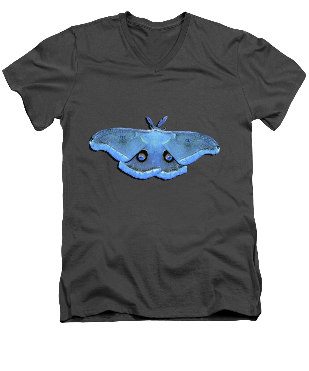 Polyphemus Moth Men's V-Neck T-Shirt featuring the photograph Male Moth Light Blue .png by Al Powell Photography USA