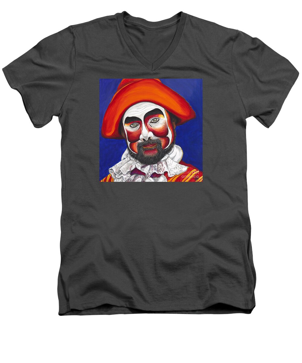 Pirate Men's V-Neck T-Shirt featuring the painting Male Pirate Carnival Figure by Patty Vicknair