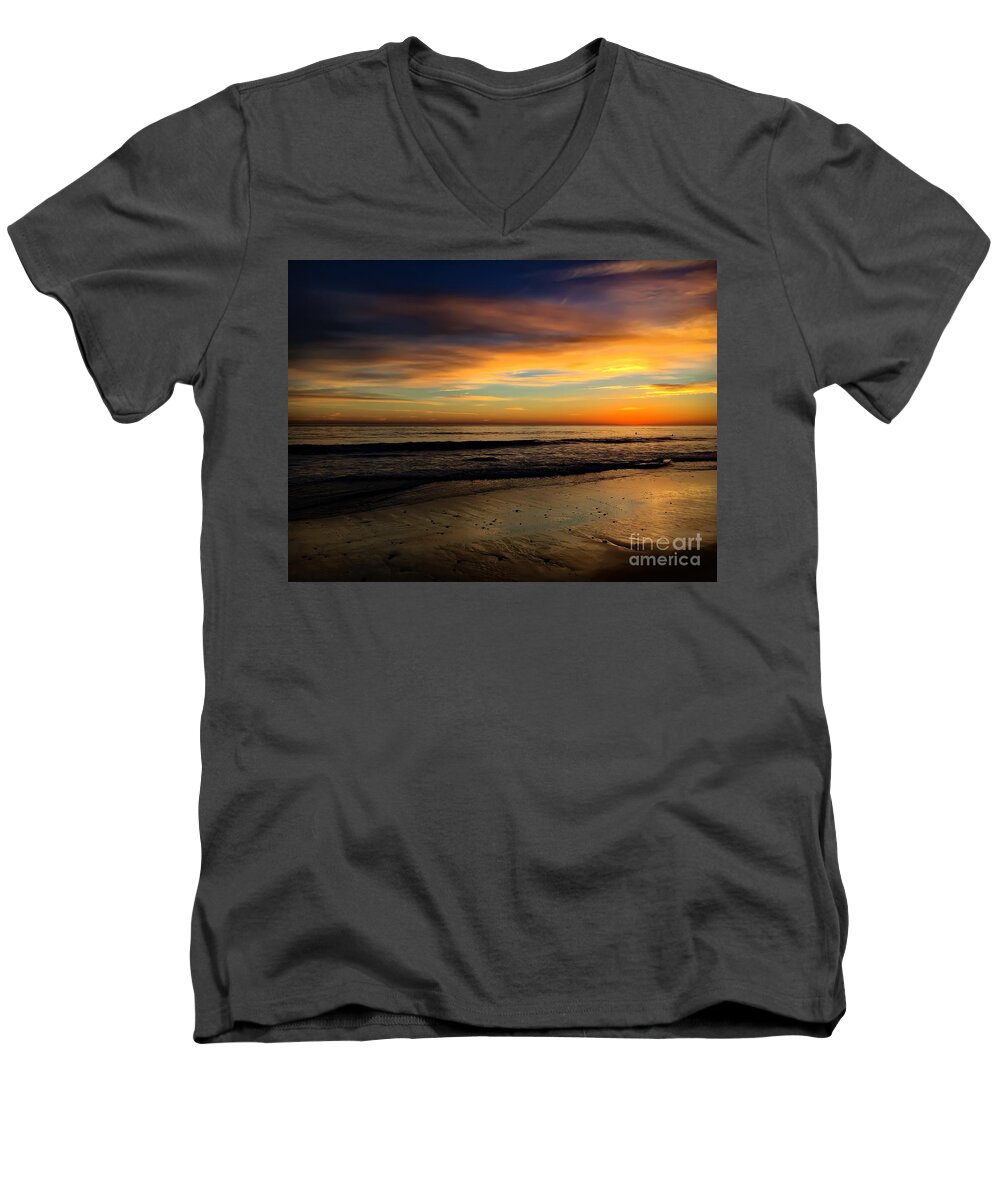 Landscape Men's V-Neck T-Shirt featuring the photograph Malibu Beach Sunset by Chris Tarpening