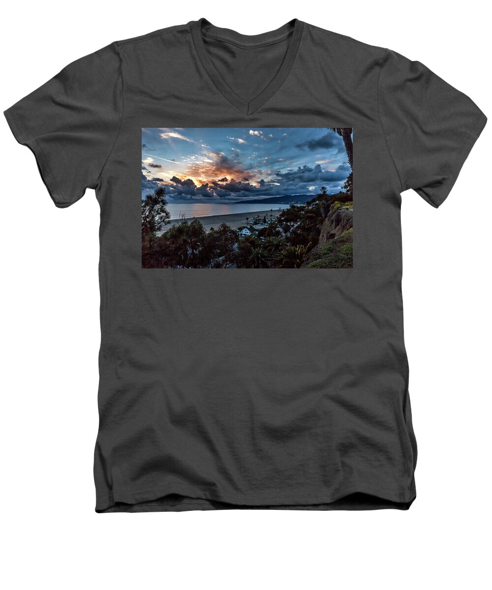 Sunset Men's V-Neck T-Shirt featuring the photograph Malibu Sunset by Gene Parks