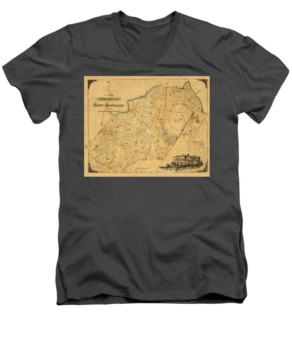 Map Of Auckland Men's V-Neck T-Shirt featuring the photograph Map Of Auckland 1863 by Andrew Fare