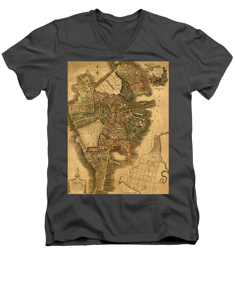 Map Of Boston Men's V-Neck T-Shirt featuring the photograph Map Of Boston 1814 by Andrew Fare