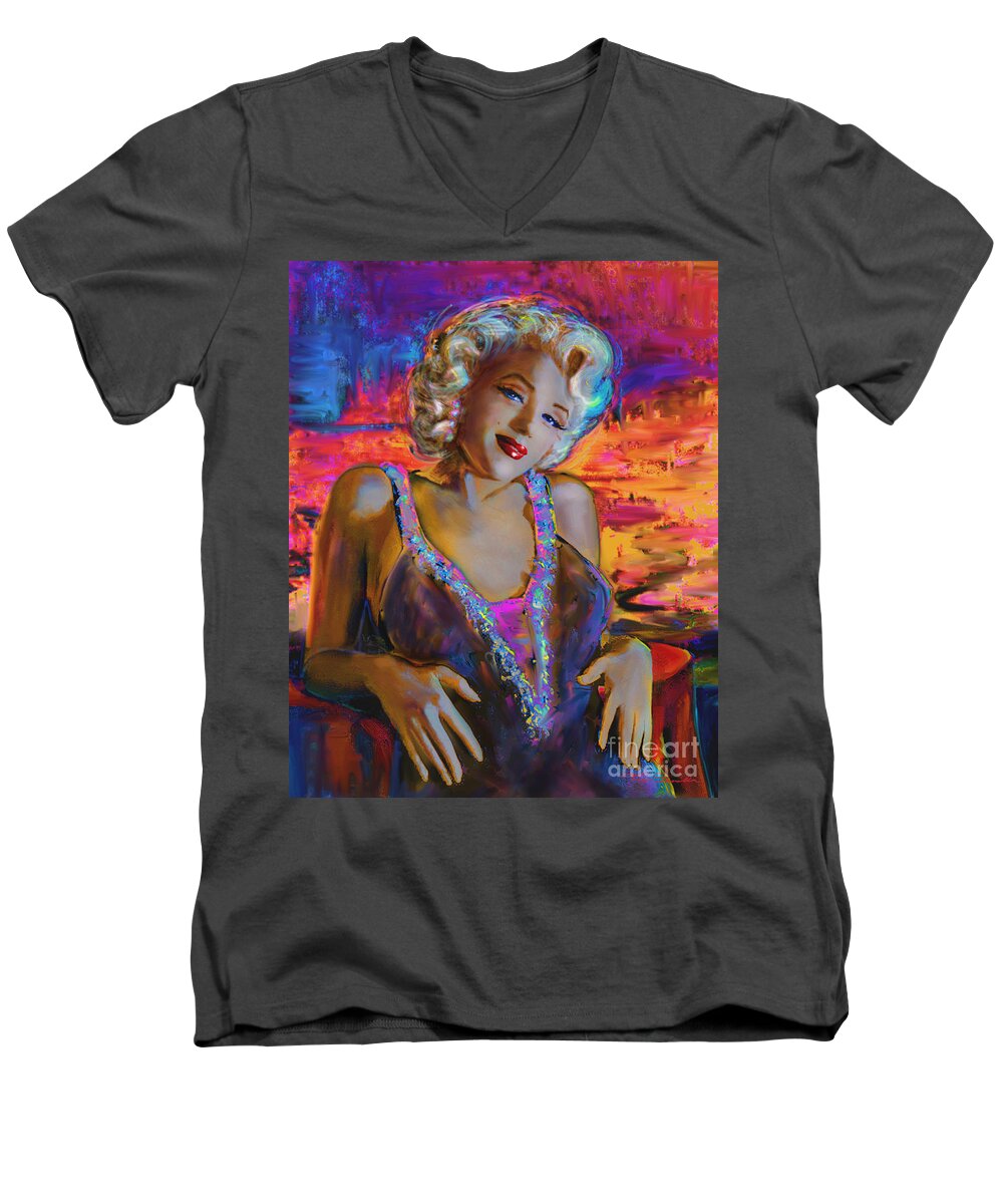 Marilyn Monroe Men's V-Neck T-Shirt featuring the painting Marilyn Monroe 126 g by Theo Danella