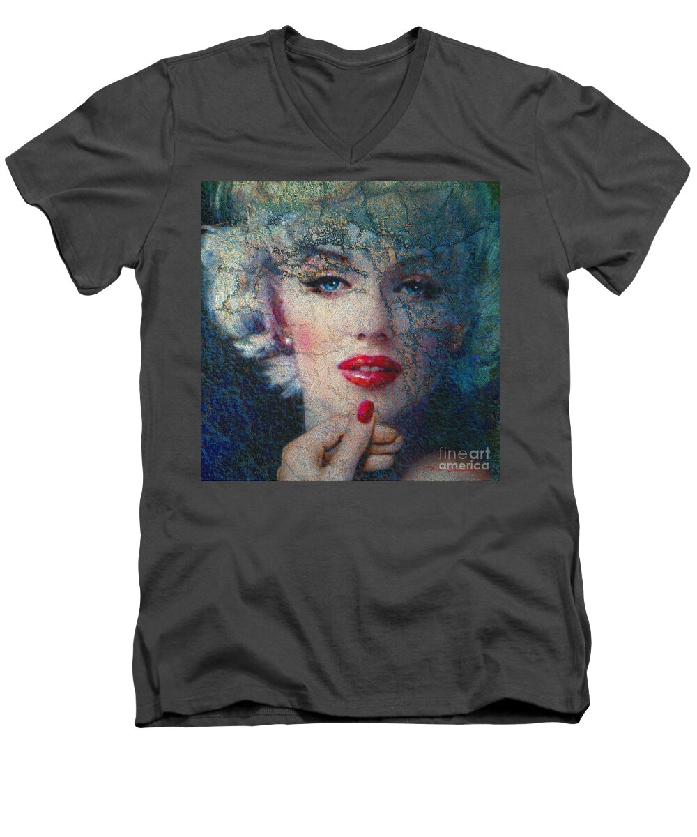 Theo Danella Men's V-Neck T-Shirt featuring the painting Marilyn Monroe 132 A by Theo Danella