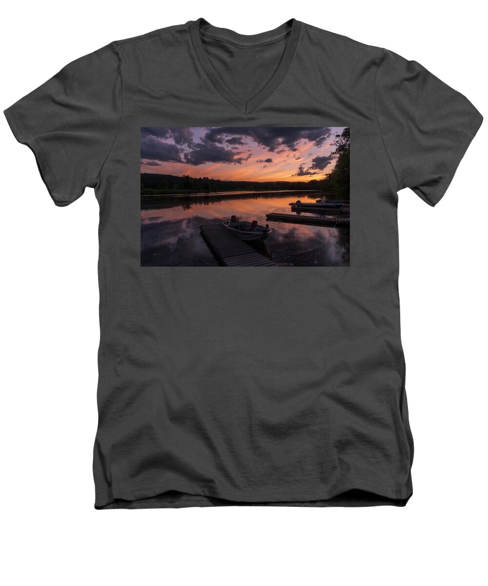 He Brattleboro Retreat Meadows Men's V-Neck T-Shirt featuring the photograph Marina Sunset III by Tom Singleton