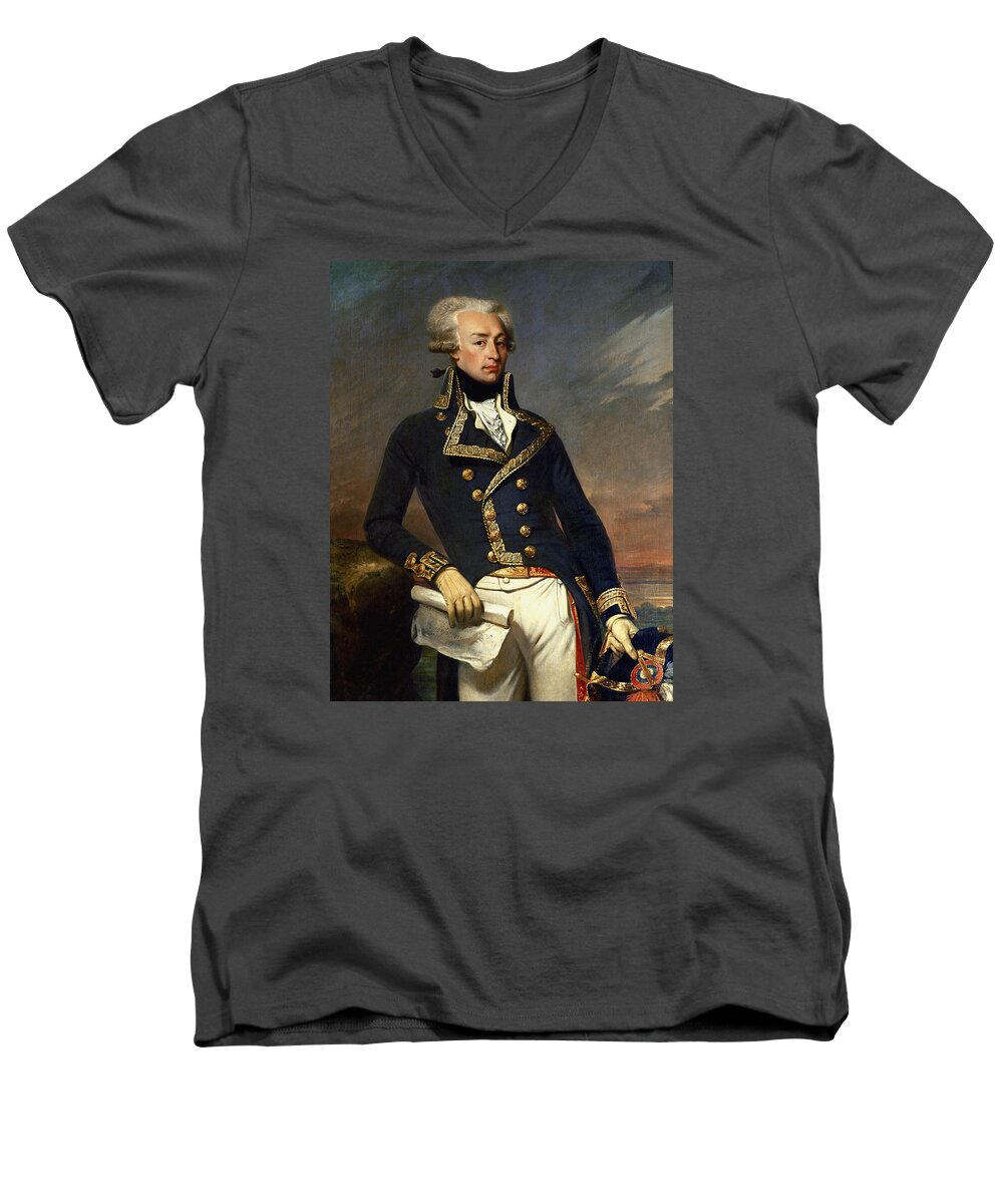 Lafayette Men's V-Neck T-Shirt featuring the painting Marquis de Lafayette Painting - Joseph-Desire Court by War Is Hell Store