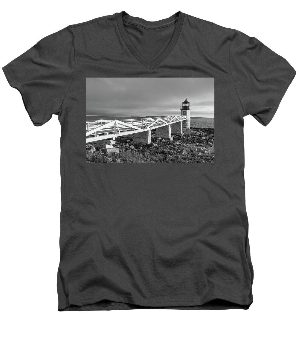 Black And White Men's V-Neck T-Shirt featuring the photograph Marshall Point Lighthouse by Kyle Lee