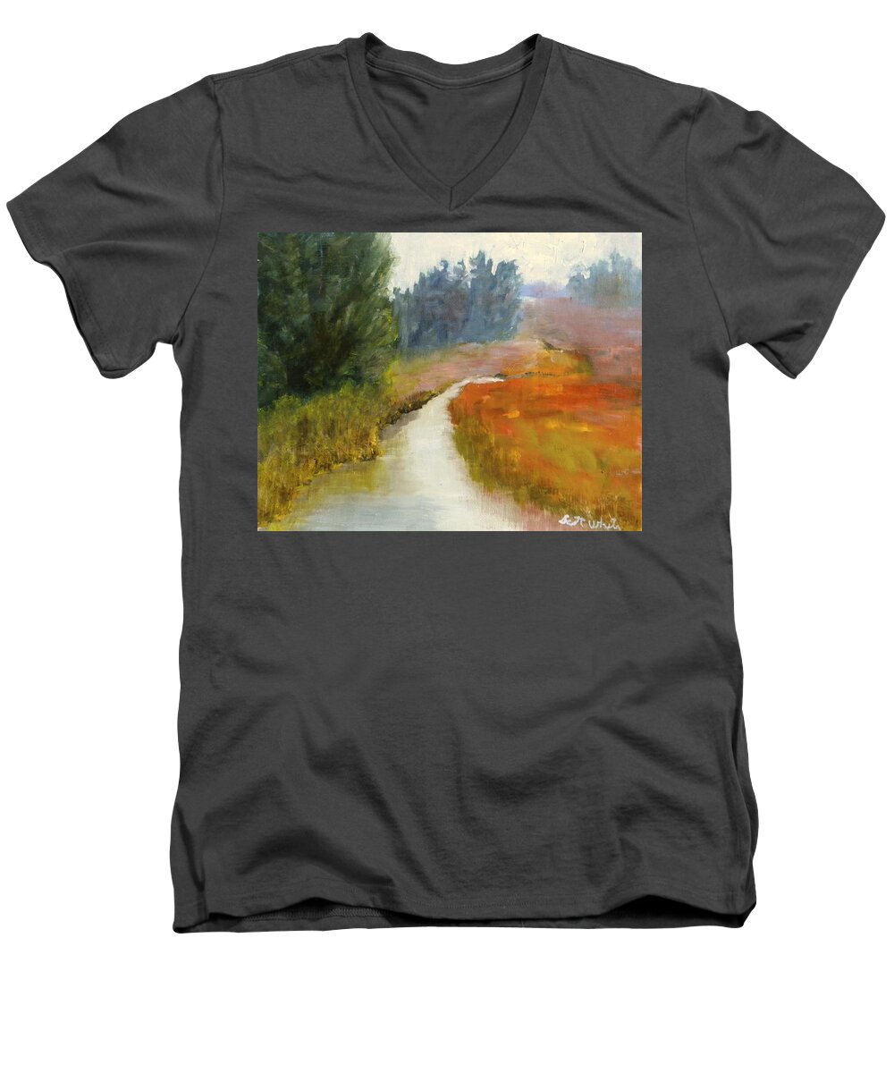 Landscape Water Country Woods Wetland Grasses Stream Men's V-Neck T-Shirt featuring the painting Marshes Of New England by Scott W White