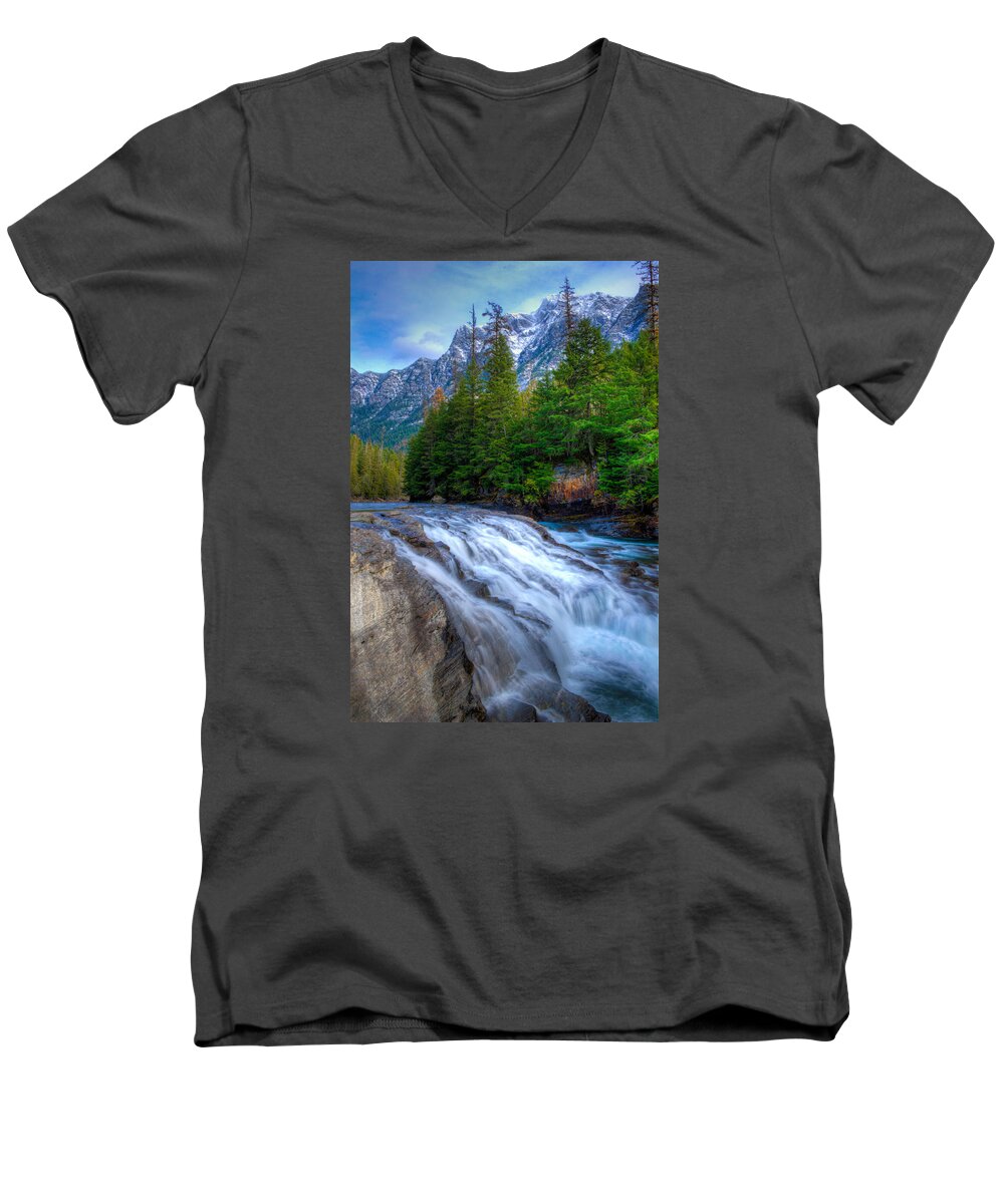 River Men's V-Neck T-Shirt featuring the photograph McDonald Creek by Jedediah Hohf