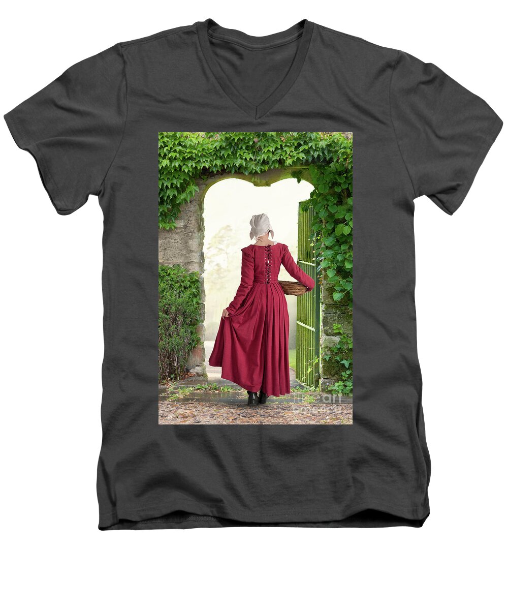 Medieval Men's V-Neck T-Shirt featuring the photograph Medieval Housemaid by Lee Avison