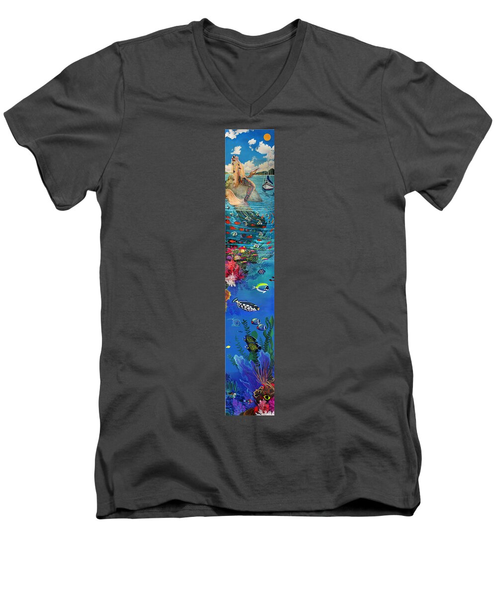 Mermaid Men's V-Neck T-Shirt featuring the painting Mermaid In Paradise Complete Underwater Descent by Bonnie Siracusa