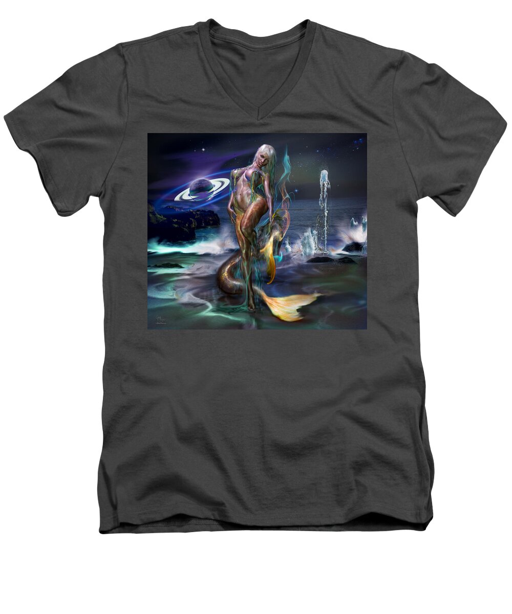 Mermaids Men's V-Neck T-Shirt featuring the photograph Mermaids Moon Light by Glenn Feron