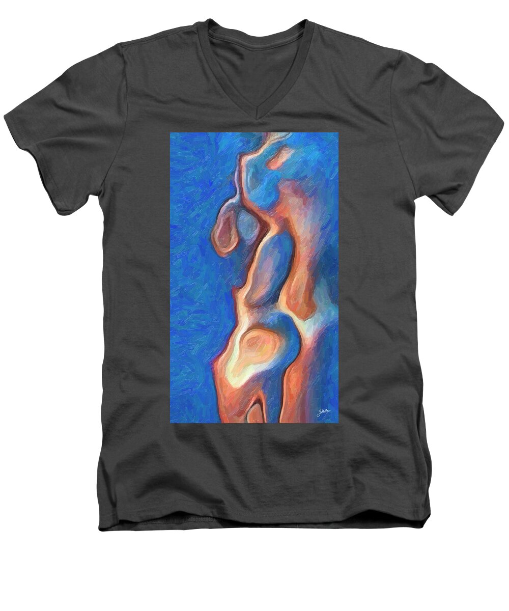 Abstract Men's V-Neck T-Shirt featuring the digital art Merman by Joaquin Abella