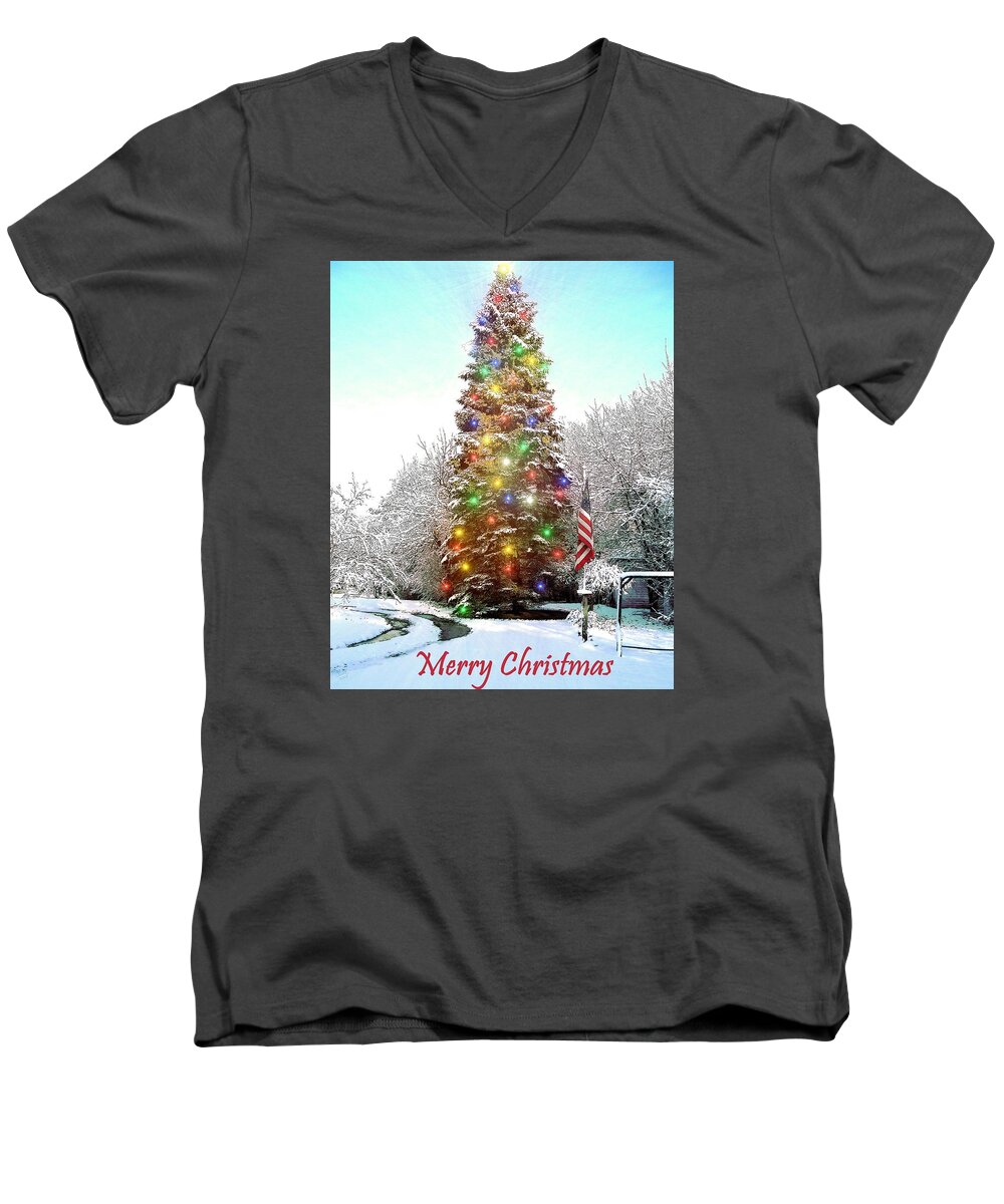 Christmas Men's V-Neck T-Shirt featuring the painting Merry Christmas 2015 by Cliff Wilson