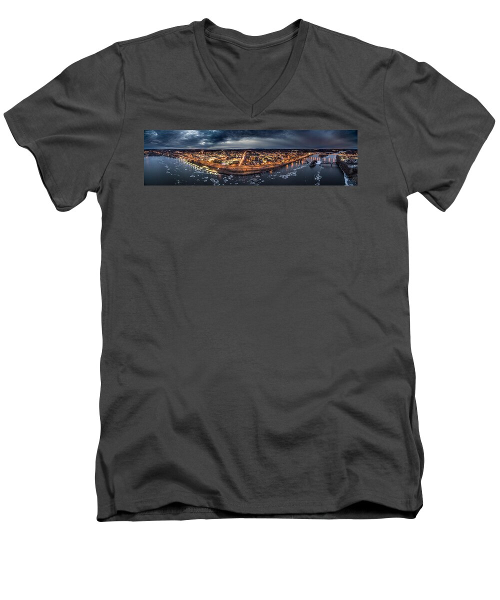 Middletown Men's V-Neck T-Shirt featuring the photograph Middletown CT, Twilight Panorama by Mike Gearin