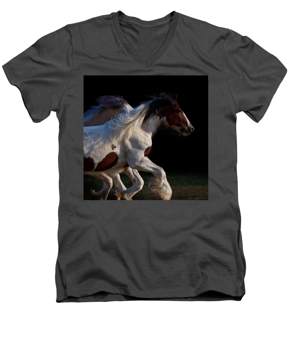 Equine Men's V-Neck T-Shirt featuring the photograph Midnight Run by Sharon Jones