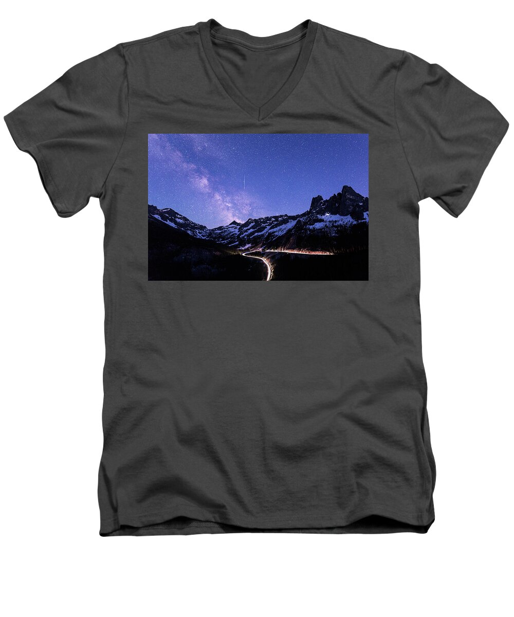 Milky Way Men's V-Neck T-Shirt featuring the digital art Milky Way at Washington Pass by Michael Lee