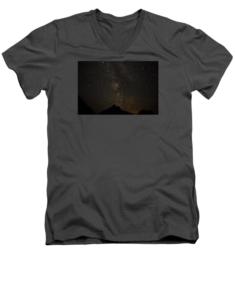 Night Men's V-Neck T-Shirt featuring the photograph Milky Way, Glacier Nat'l Park by Jedediah Hohf
