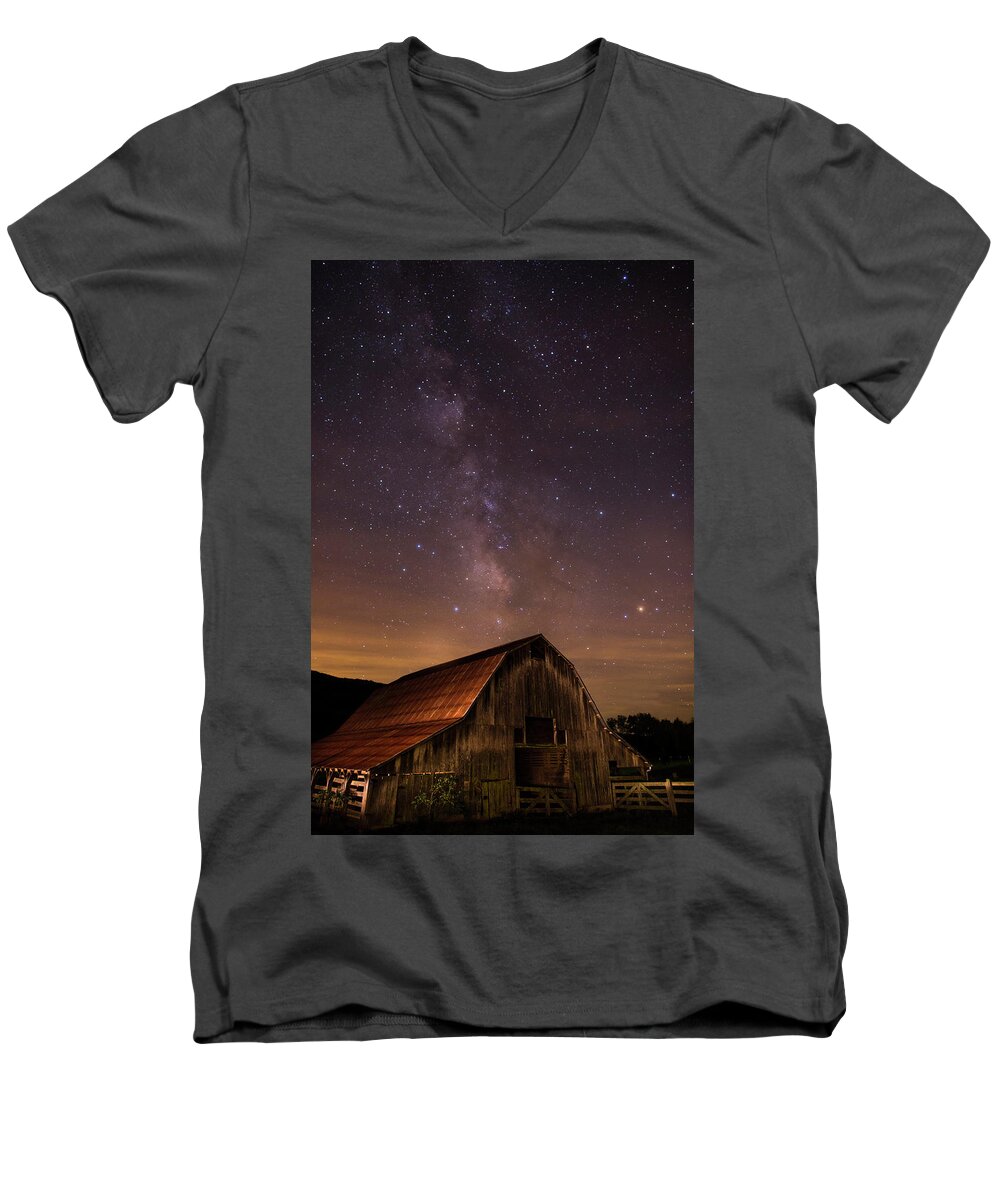 Milky Way Men's V-Neck T-Shirt featuring the photograph Milky Way over Boxley Barn by Eilish Palmer