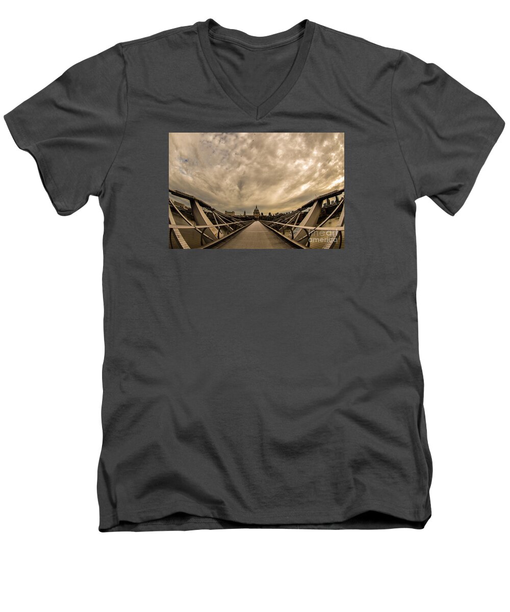 Bridge Men's V-Neck T-Shirt featuring the photograph Millennium Bridge by Howard Ferrier
