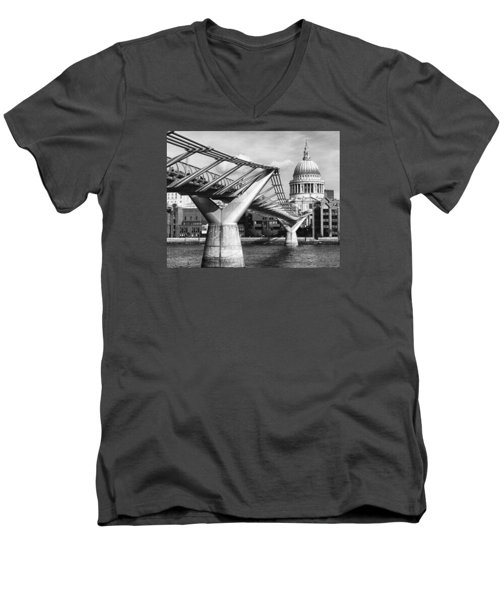 London Men's V-Neck T-Shirt featuring the photograph Millennium Footbridge by Shirley Mitchell