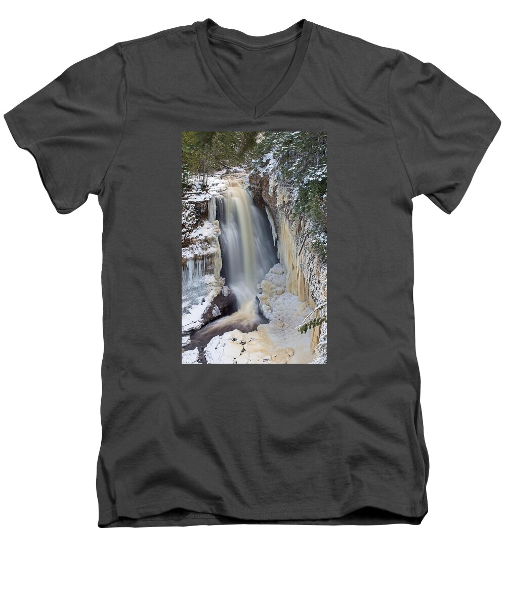 Miners Falls Men's V-Neck T-Shirt featuring the photograph Miners Falls In The Snow by Gary McCormick